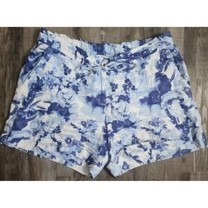 Tommy Bahama Linen Shorts Womens Medium Blue White Floral Watercolor Drawstring